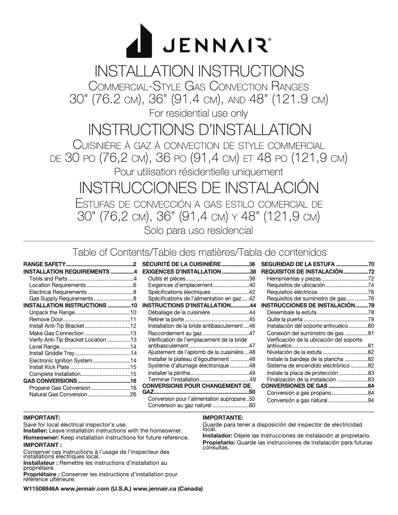 Page 1 de la notice Guide d'installation JennAir JGRP636HM