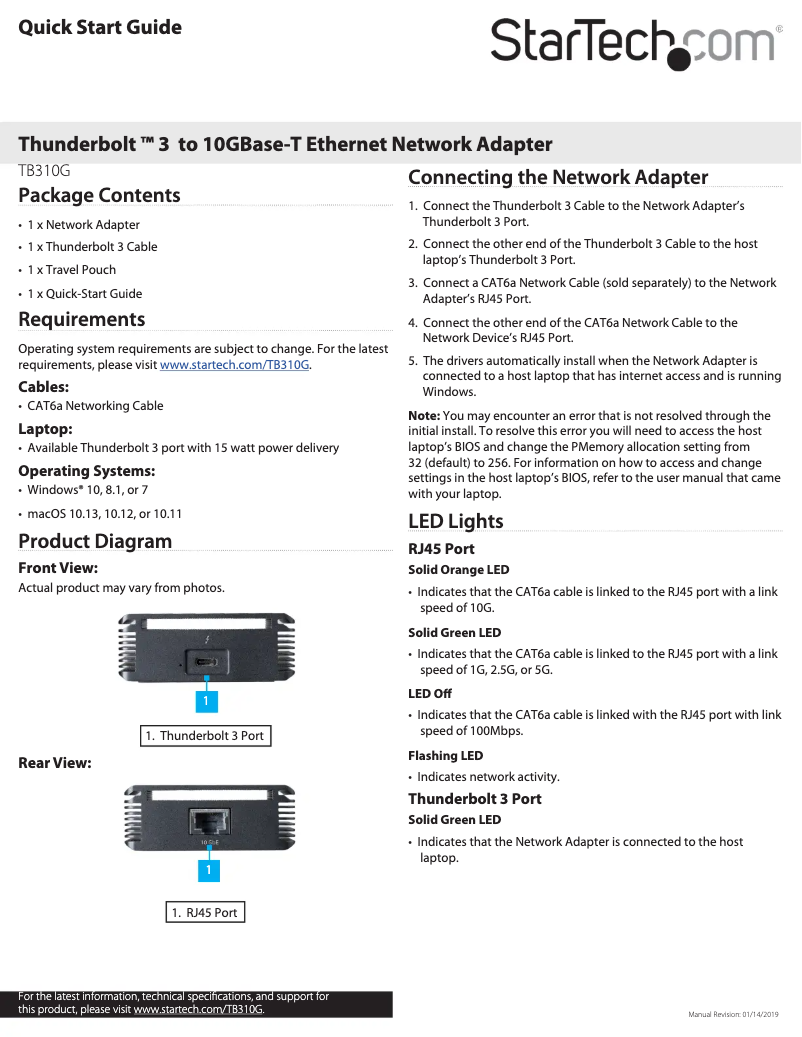 Page 1 de la notice Manuel utilisateur StarTech.com TB310G