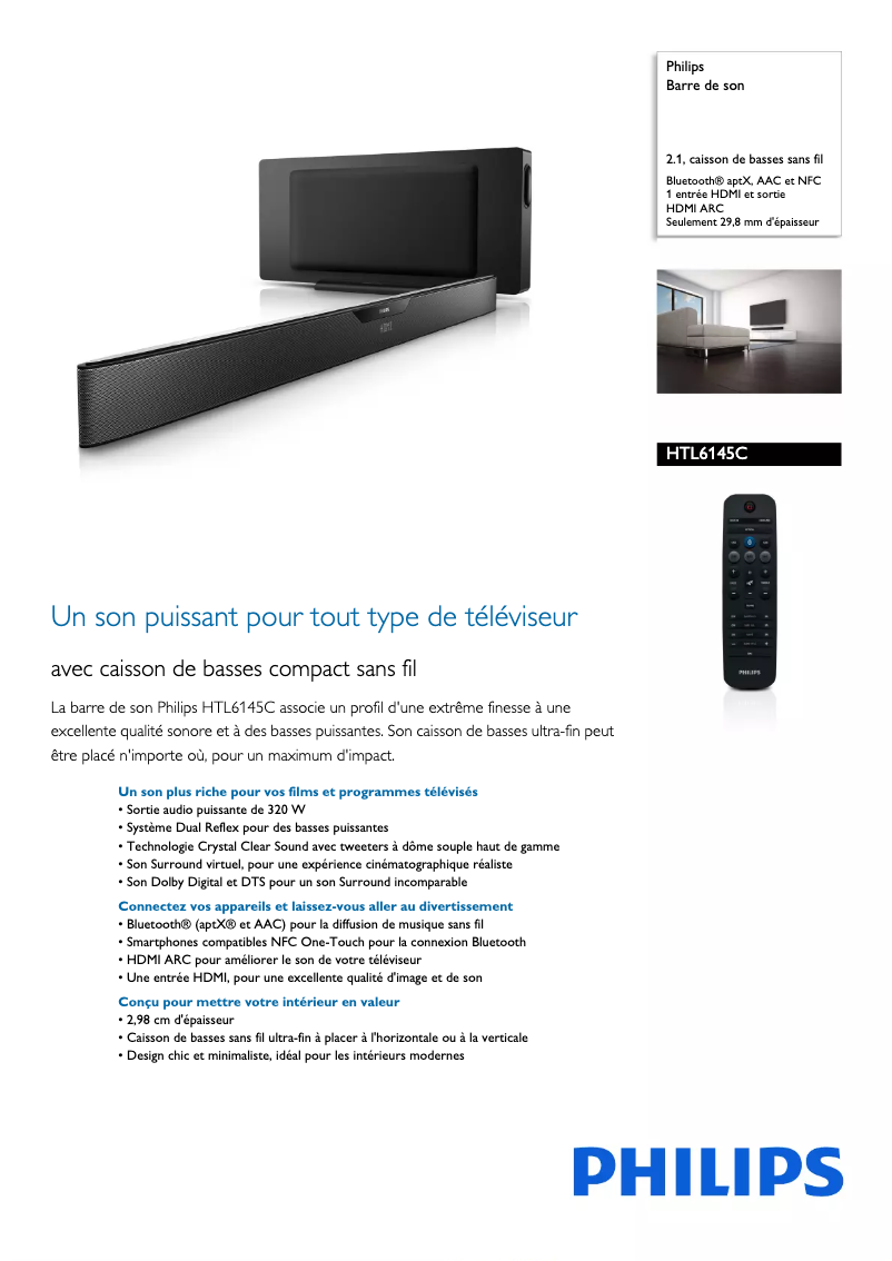 Página 1 del manual Ficha técnica Philips HTL6145C