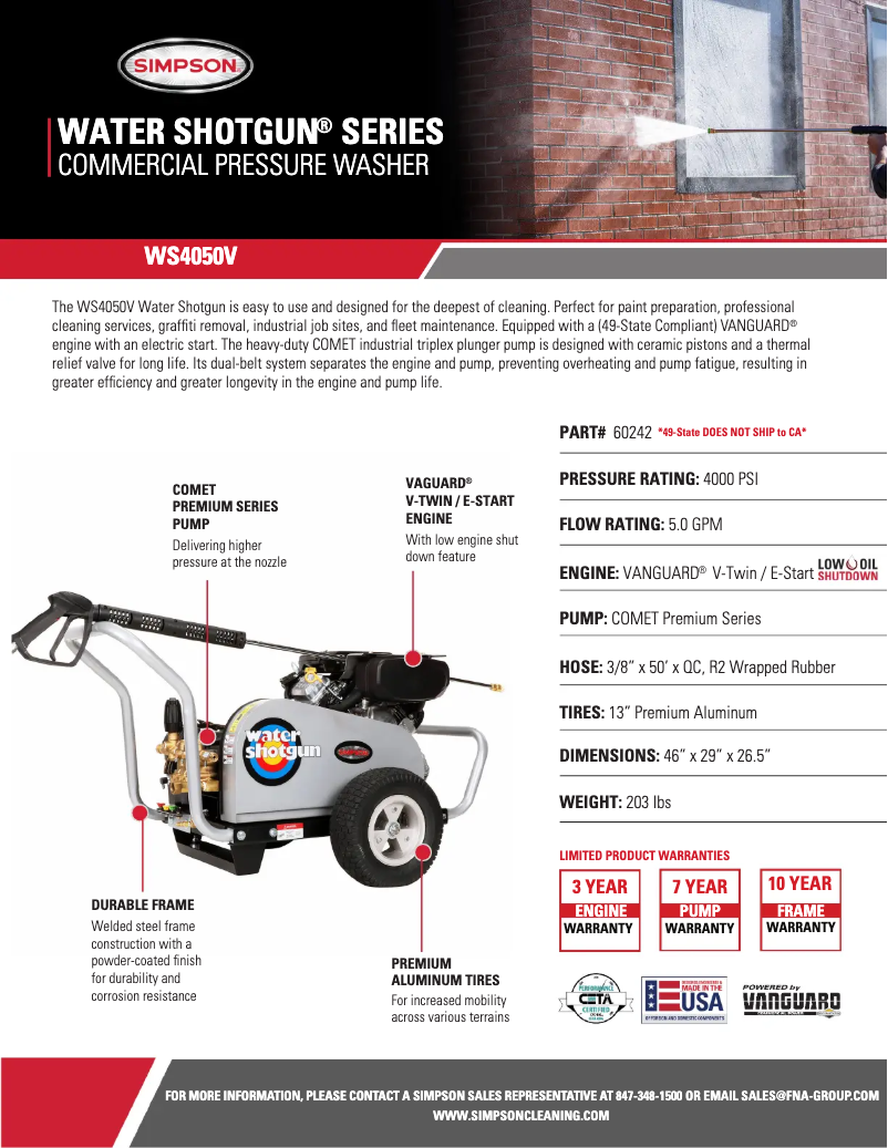 Page 1 de la notice Fiche technique Simpson WS4050V-S