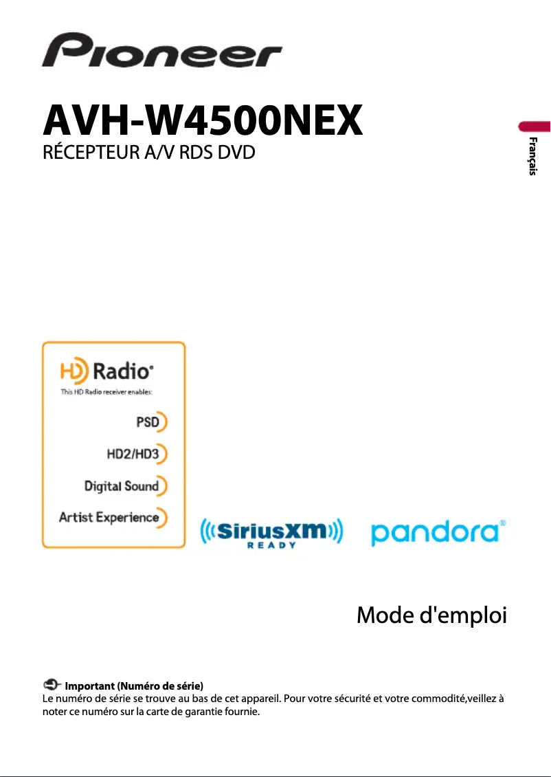 Image de la première page du manuel de l'appareil AVH-W4500NEX