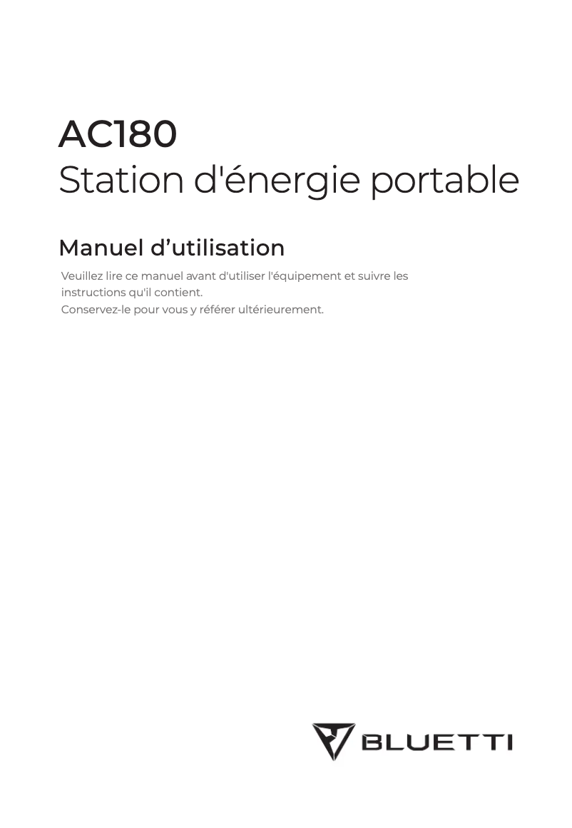Page n°1 - Manuel utilisateur Bluetti AC180