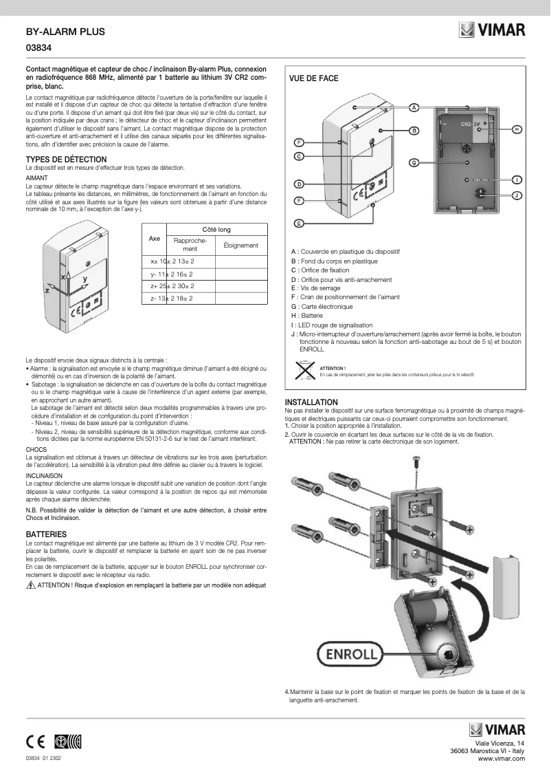 Page 1 de la notice Manuel utilisateur Vimar 03834