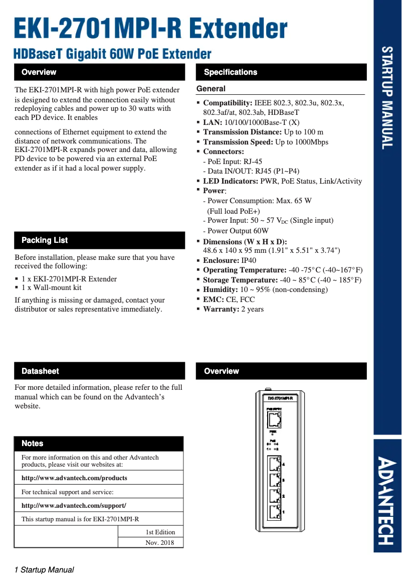 Image de la première page du manuel de l'appareil EKI-2701MPI-R-AE