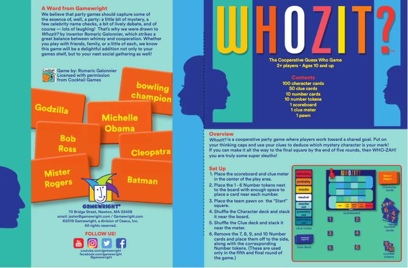 Page 1 de la notice Manuel utilisateur Gamewright Whozit?