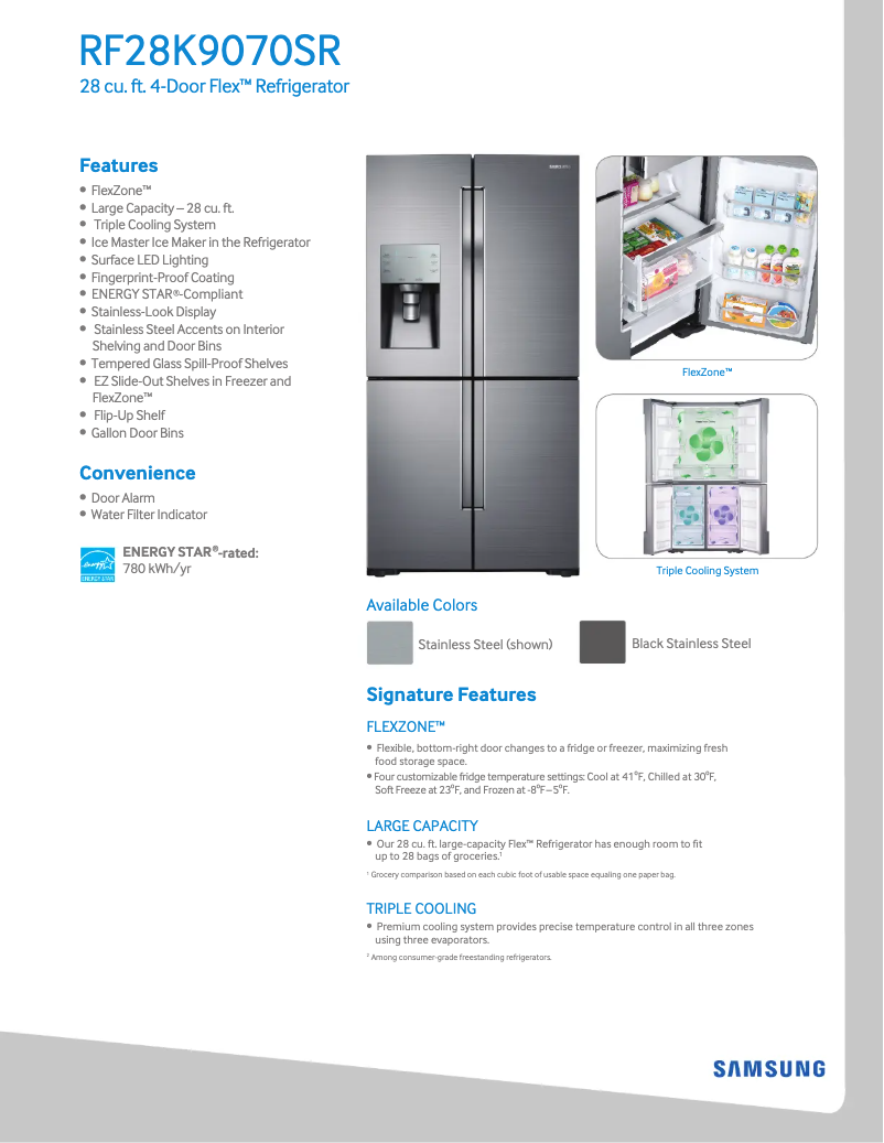 Page 1 de la notice Fiche technique Samsung RF28K9070