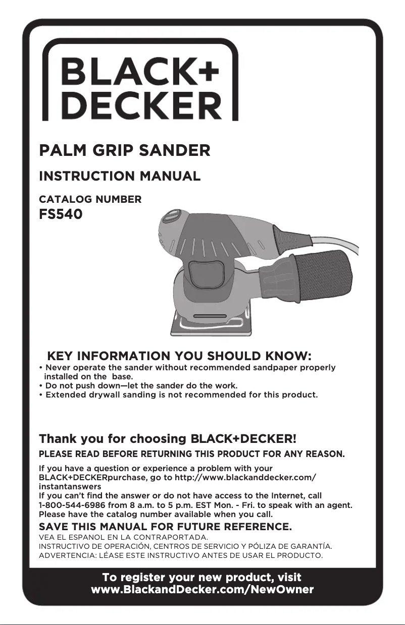 Page 1 de la notice Manuel utilisateur Black & Decker FS540