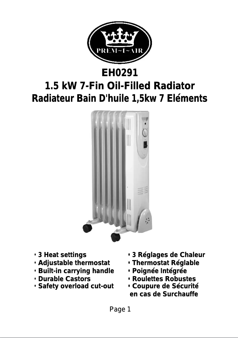 Page 1 de la notice Manuel utilisateur Prem-I-Air EH0291