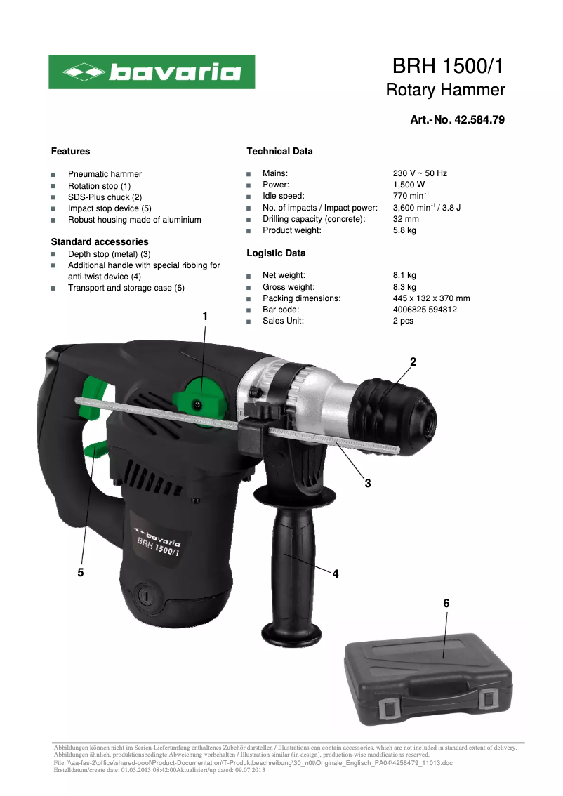 Page n°1 - Manuel utilisateur Bavaria BRH 1500/1