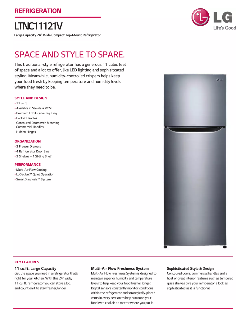 Page 1 de la notice Fiche technique LG LTNC11121