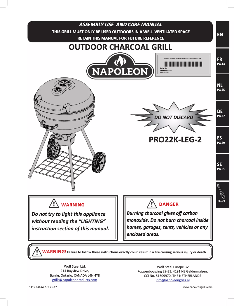 Page n°1 - Manuel utilisateur Napoleon Pro Charcoal Leg