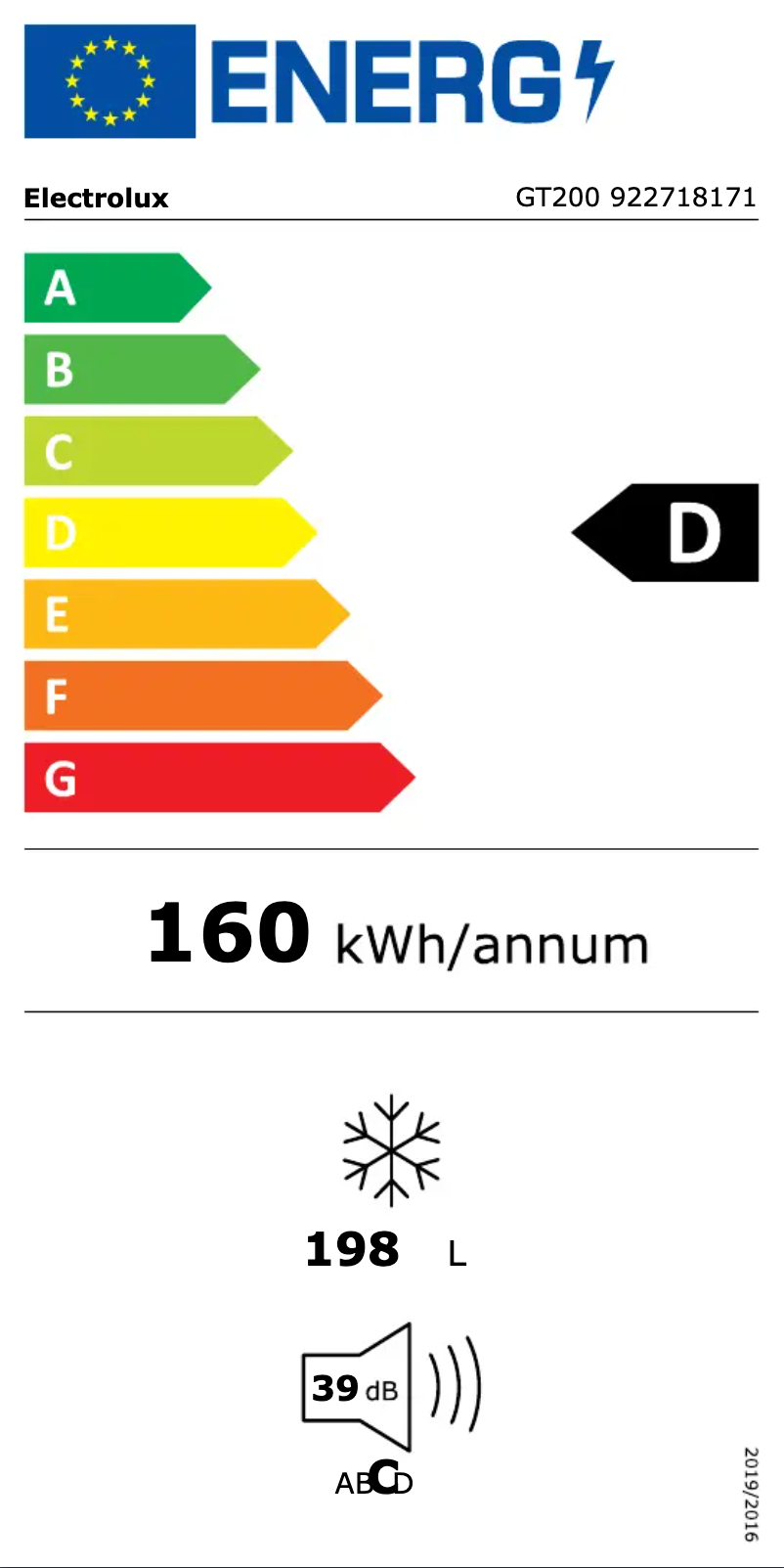 Page 1 de la notice Label énergétique Electrolux GT200