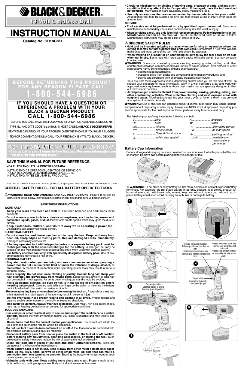Image de la première page du manuel de l'appareil CD18GSR