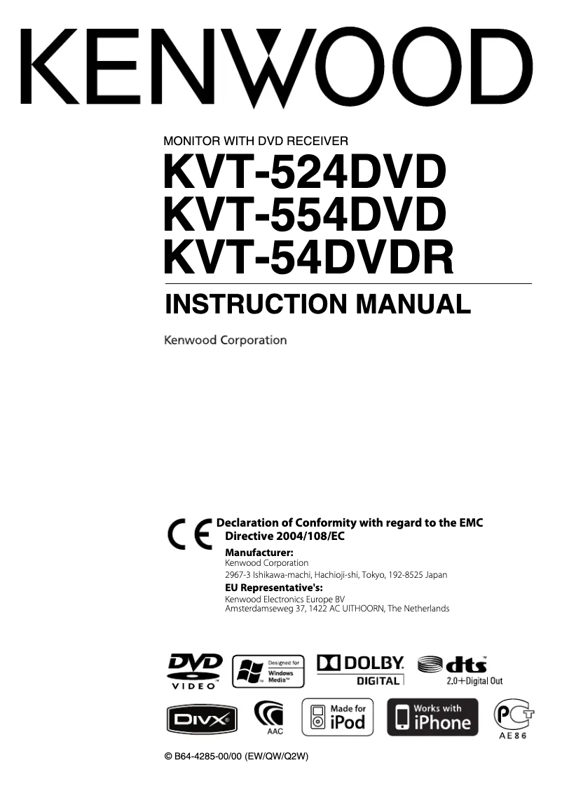 Page 1 de la notice Manuel utilisateur Kenwood KVT-524DVD