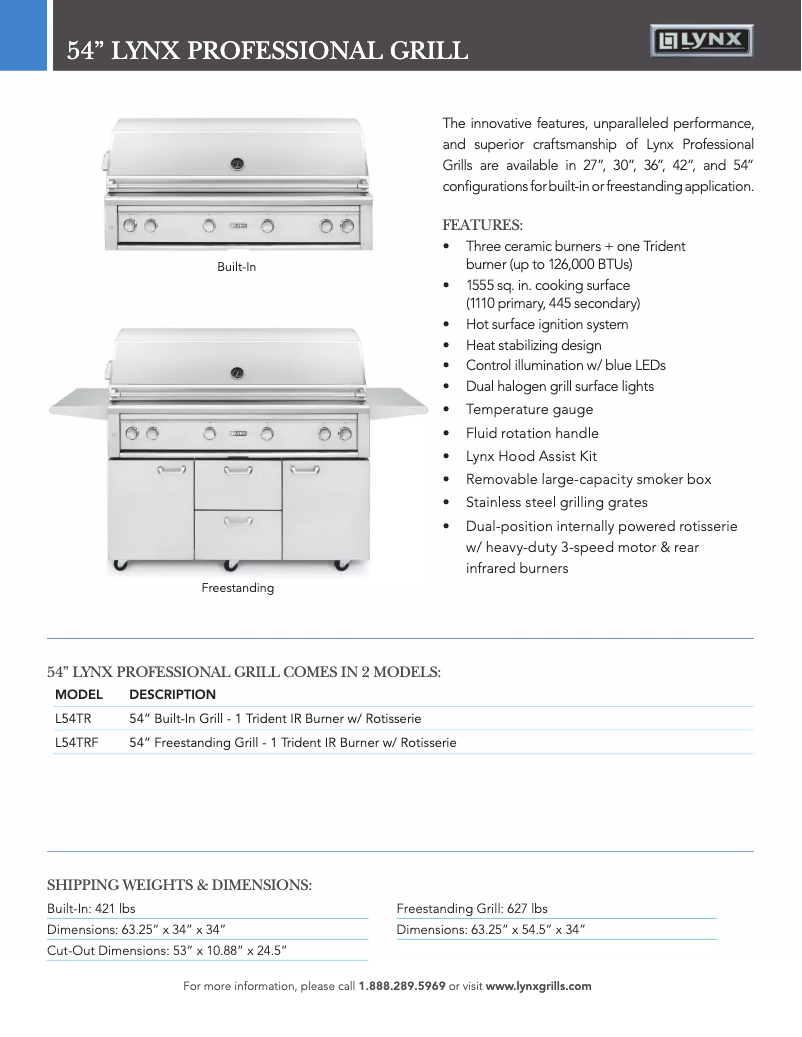 Page 1 de la notice Fiche technique Lynx Professional L54TR