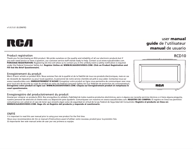 Page 1 de la notice Manuel utilisateur audiovox RCD10