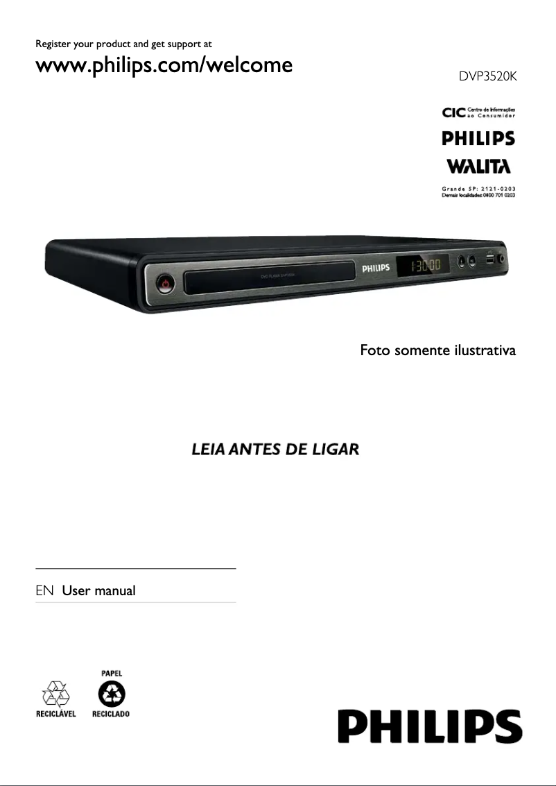 Page 1 de la notice Manuel utilisateur Philips DVP3520KX