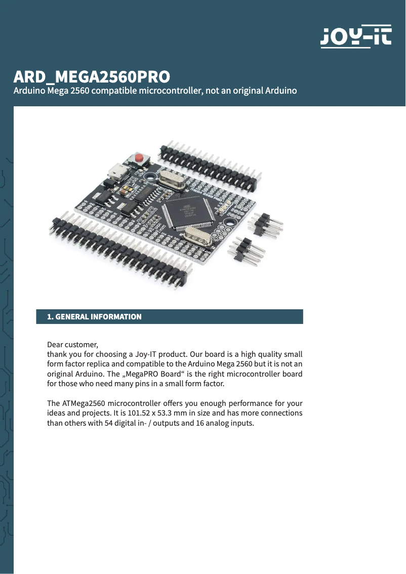 Página 1 del manual Manual de usuario Joy-It ARD_MEGA2560PRO