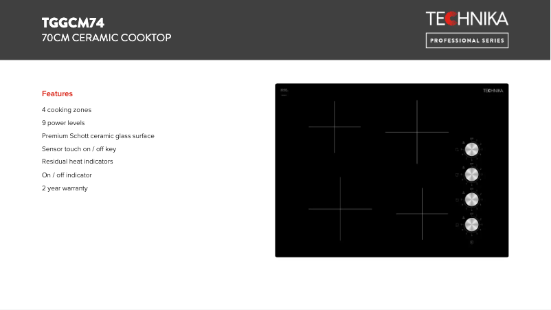 Page 1 de la notice Fiche technique Technika TGGCM74