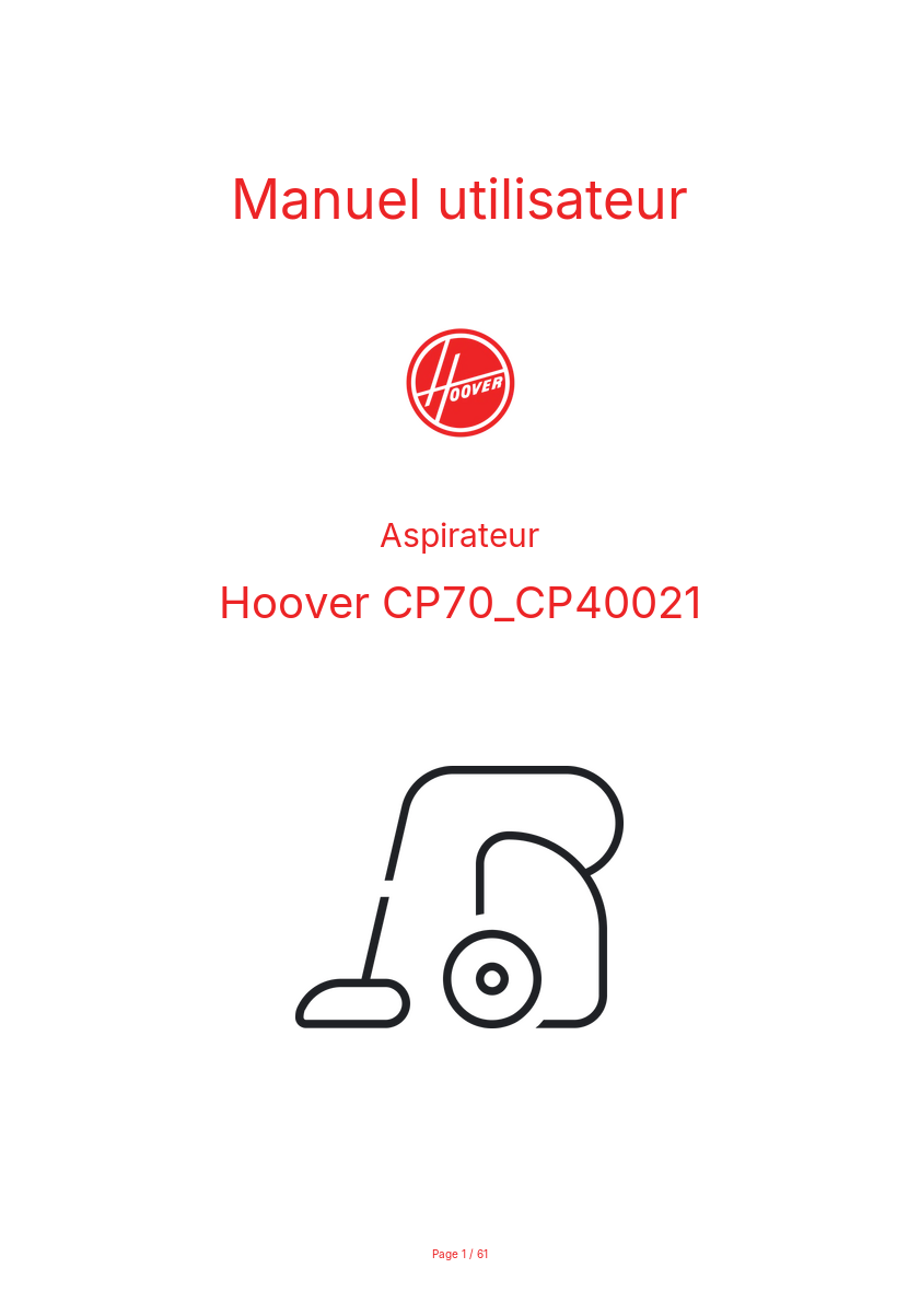 Page n°1 - Manuel utilisateur Hoover CP70_CP40021