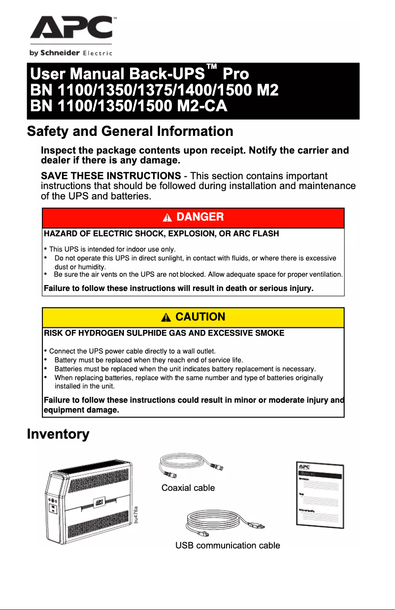 Image de la première page du manuel de l'appareil Back-UPS Pro