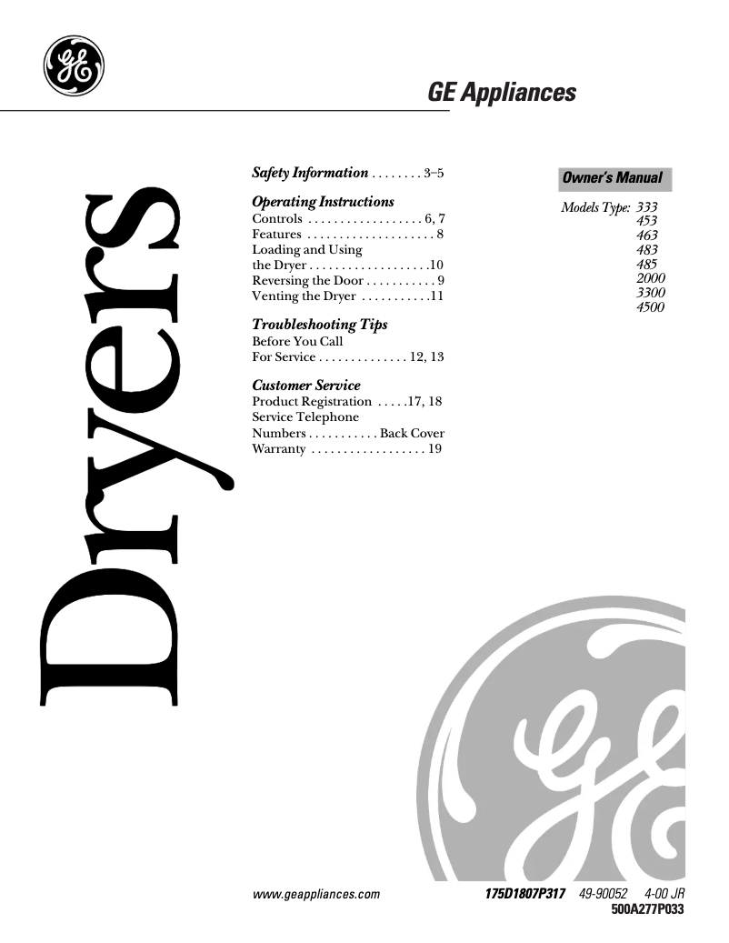 Page n°1 - Manuel d'utilisation et d'entretien GE DBSR453GAAA