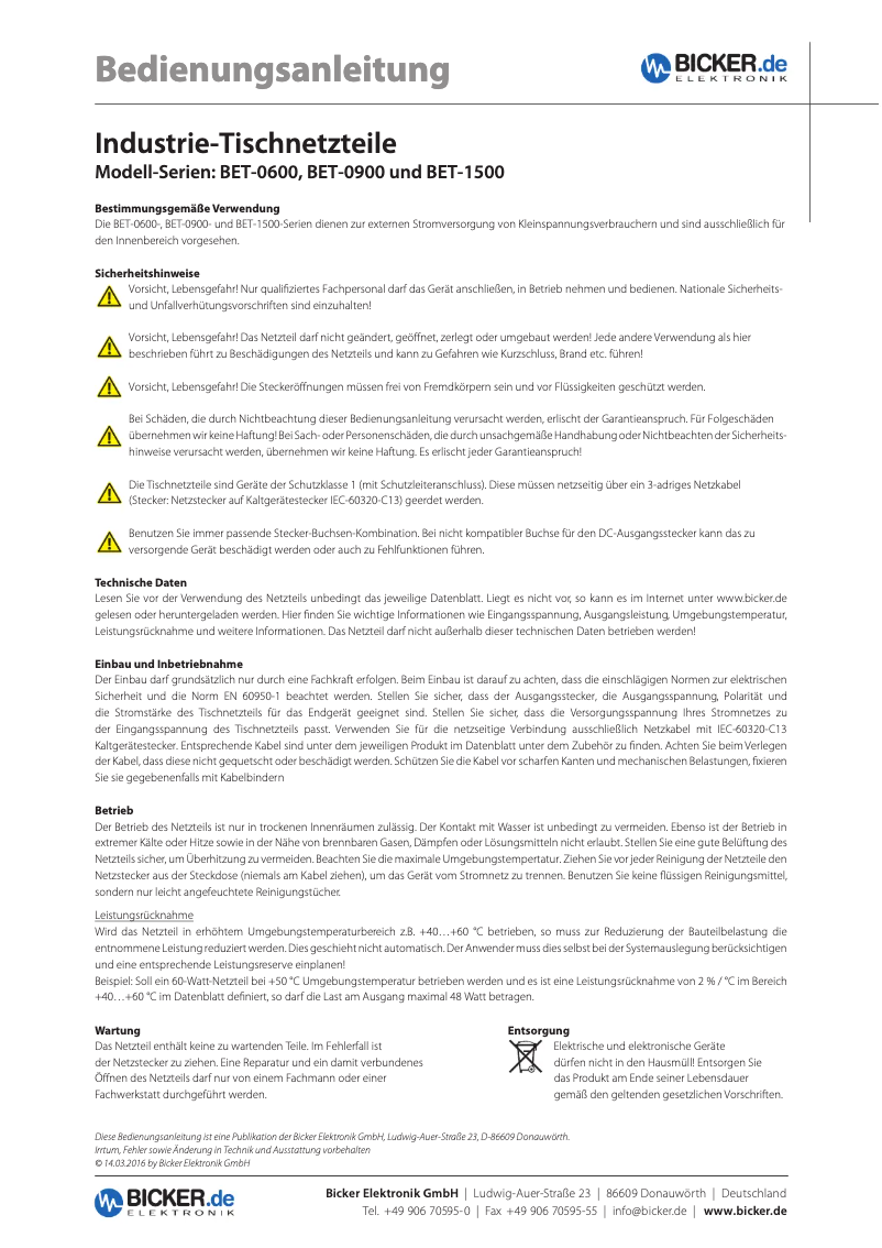 Página 1 del manual Manual de usuario Bicker Elektronik BET-0612