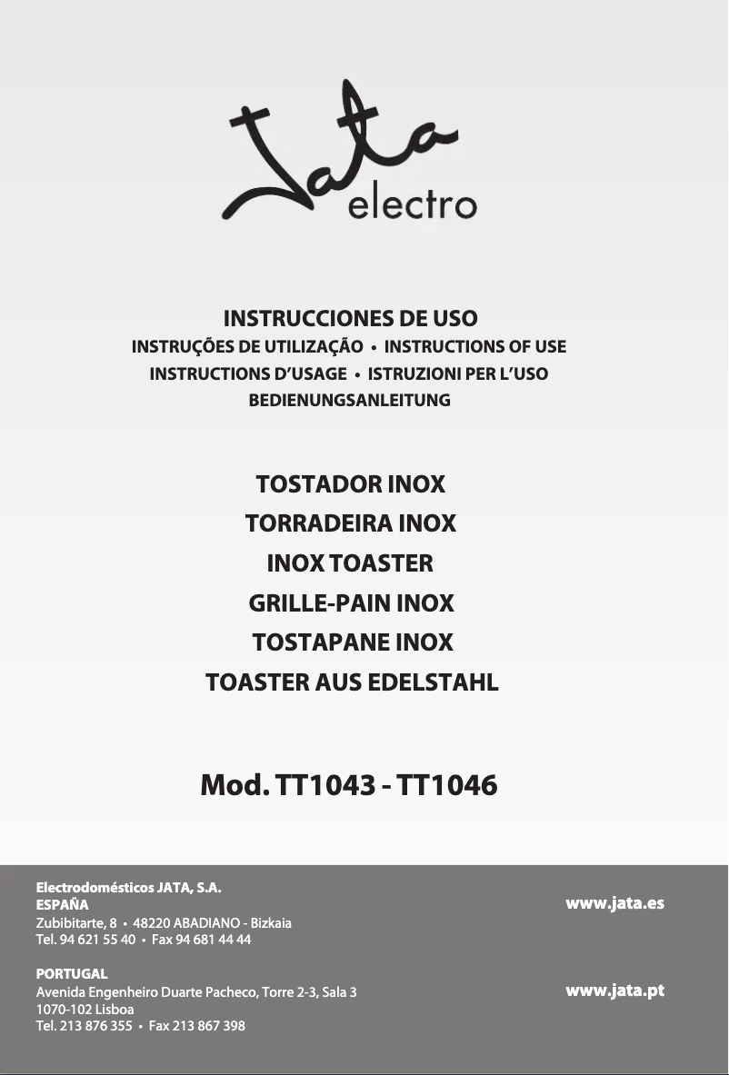 Page 1 de la notice Manuel utilisateur Jata TT1046