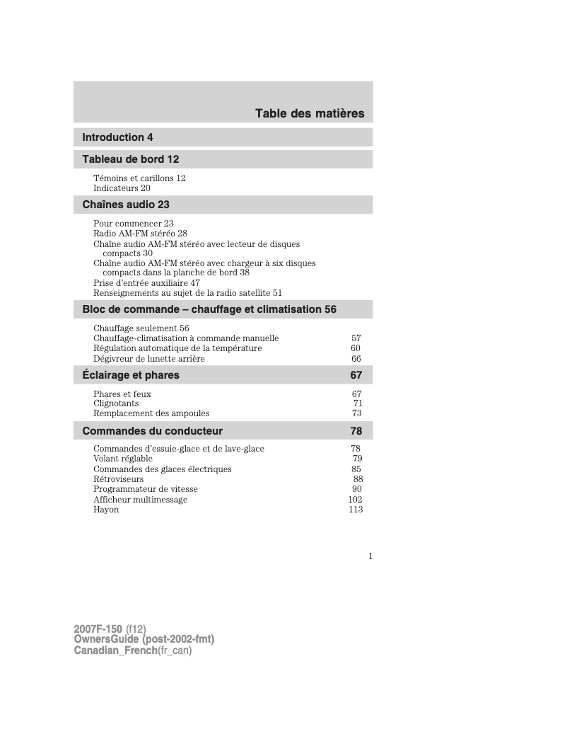Page 1 de la notice Manuel utilisateur Ford F-150 (2007)