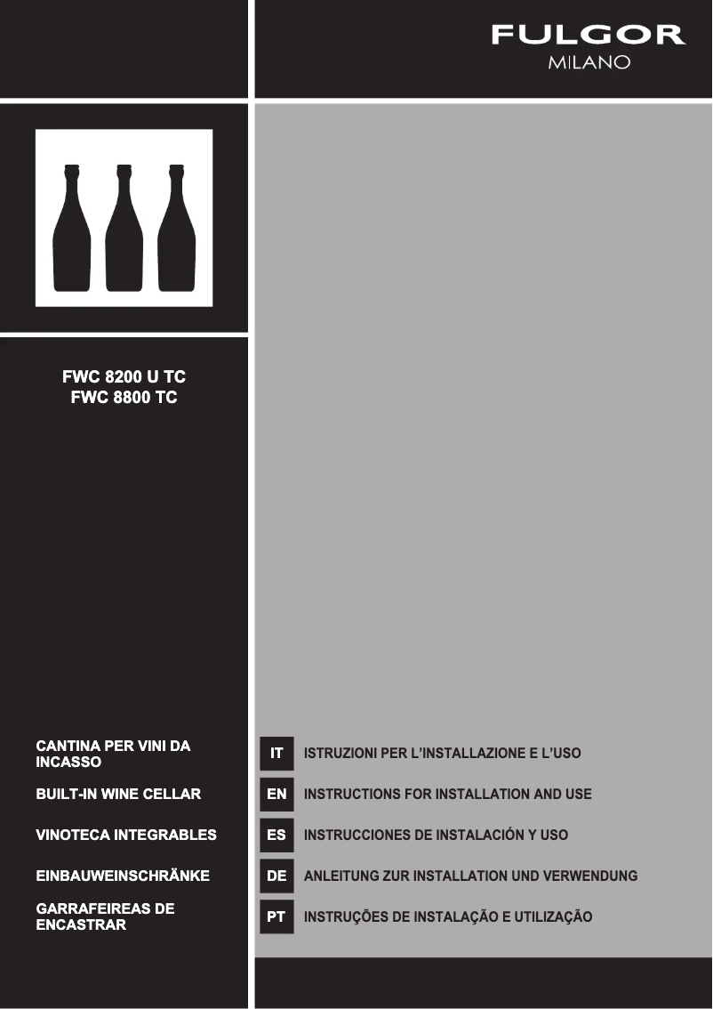 Page n°1 - Guide d'installation Fulgor Milano FWC 8200 U TC BKX
