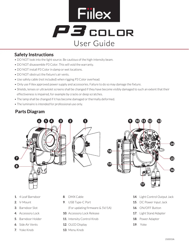 Page 1 de la notice Manuel utilisateur Fiilex P3 Color