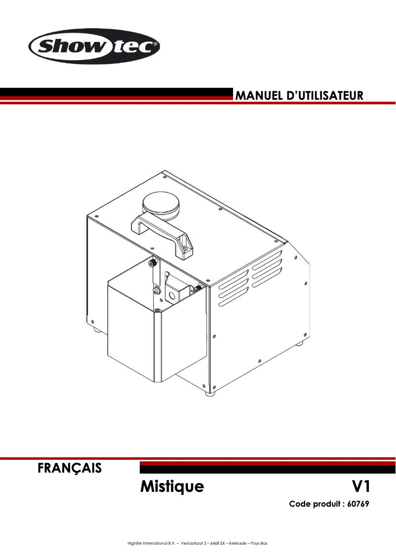 Page 1 de la notice Manuel utilisateur Showtec Mistique