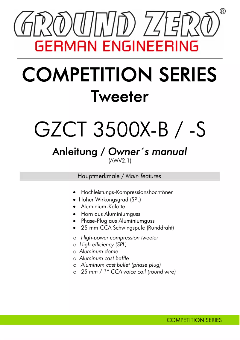 Page 1 de la notice Manuel utilisateur Ground Zero GZCT 3500X-B