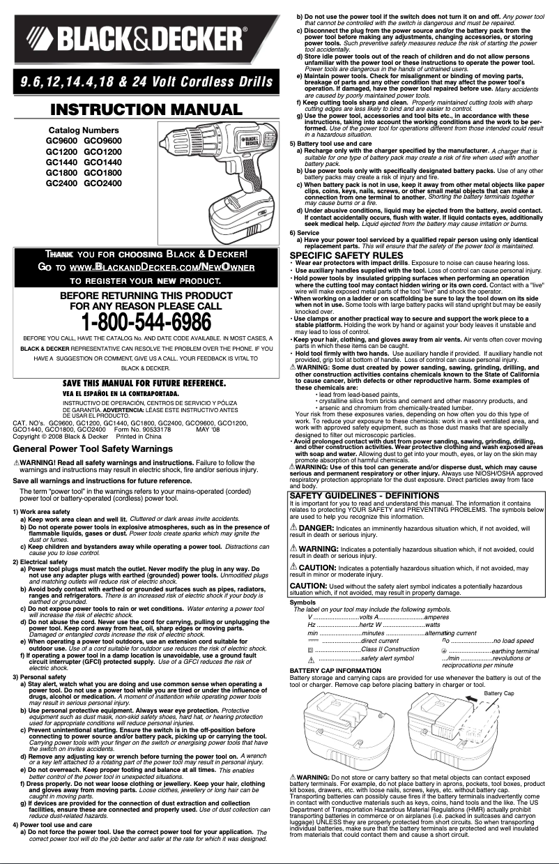 Page 1 de la notice Manuel utilisateur Black & Decker GCO9600