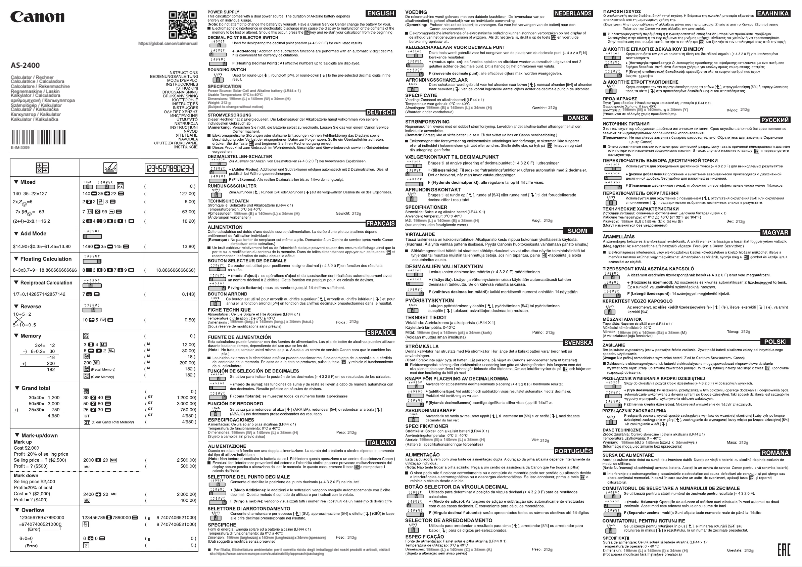 Page 1 de la notice Manuel utilisateur Canon AS-2400