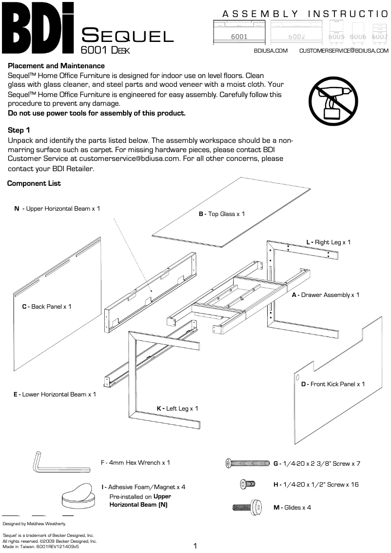 Page n°1 - Instructions / montage BDI Sequel 6001