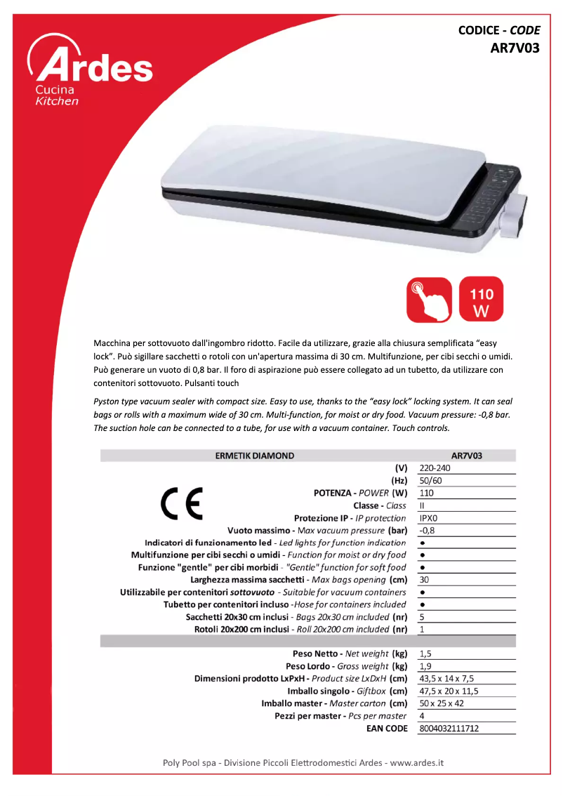Page n°1 - Fiche technique Ardes AR7V03