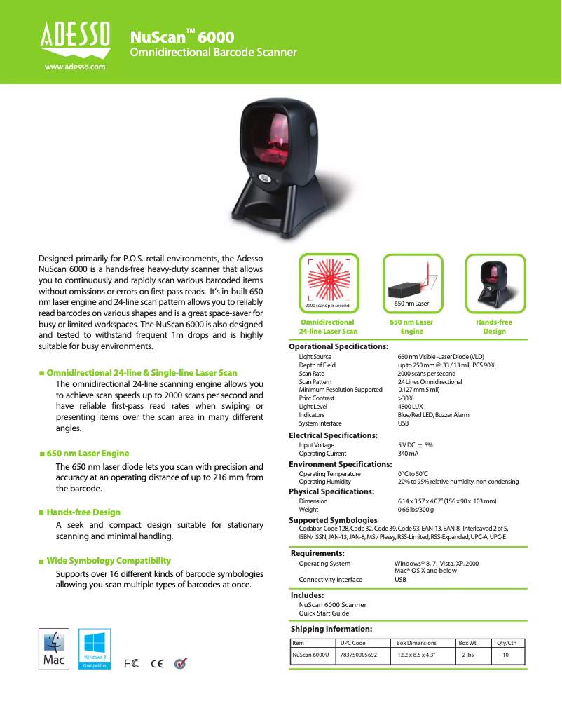 Page n°1 - Manuel utilisateur Adesso NuScan 6000