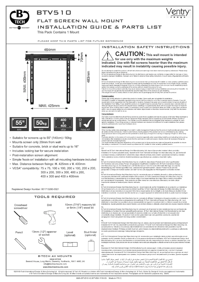 Page 1 of the manual Instruction Manual B-Tech BTV510