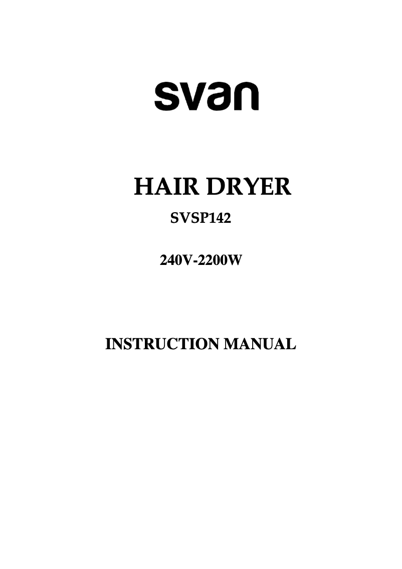 Page 1 de la notice Manuel utilisateur SVAN SVSP142