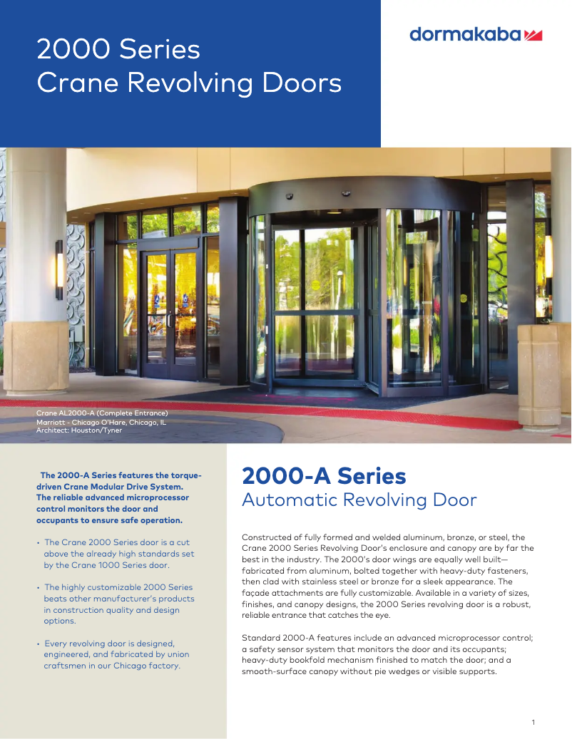 Page 1 de la notice Manuel utilisateur Dormakaba Crane 2000-A