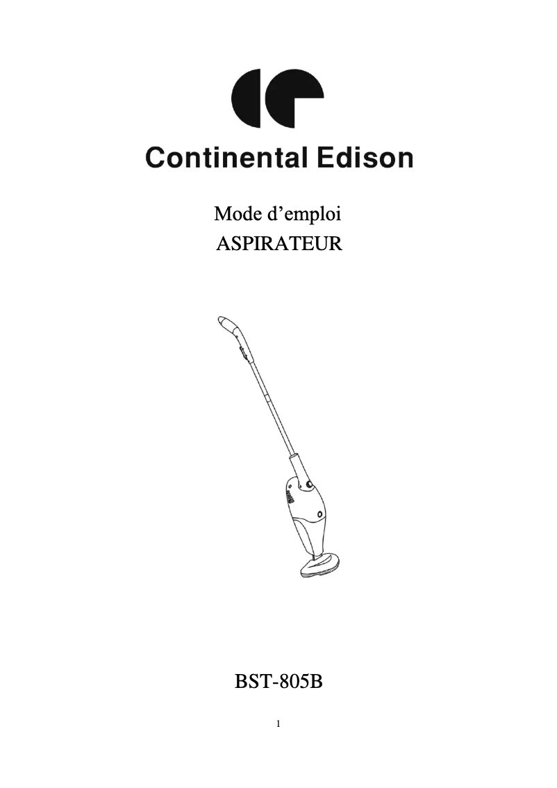 Page n°1 - Manuel utilisateur Continental Edison BST-805B