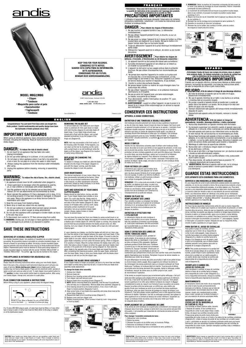 Page 1 de la notice Manuel utilisateur Andis MBG-2