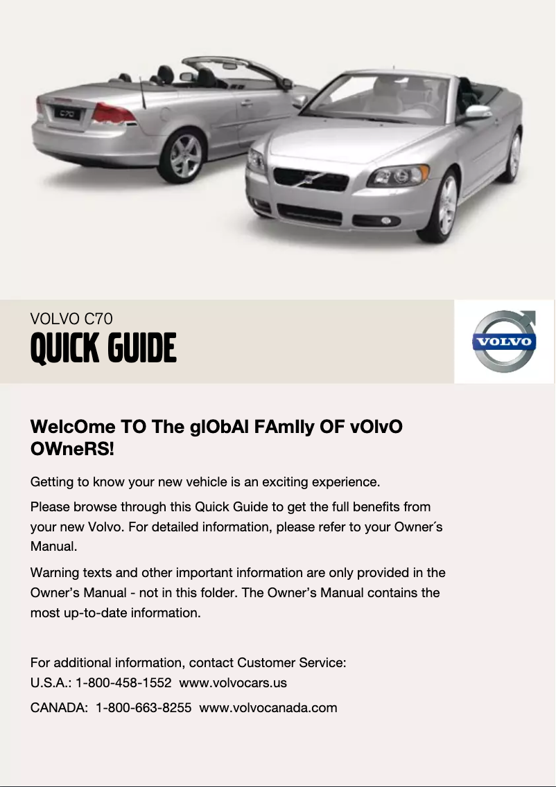 Page 1 de la notice Manuel utilisateur Volvo C70 Cabriolet (2009)