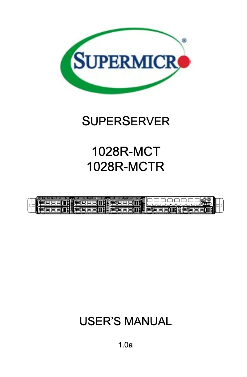 Image de la première page du manuel de l'appareil SuperServer 1028R-MCT