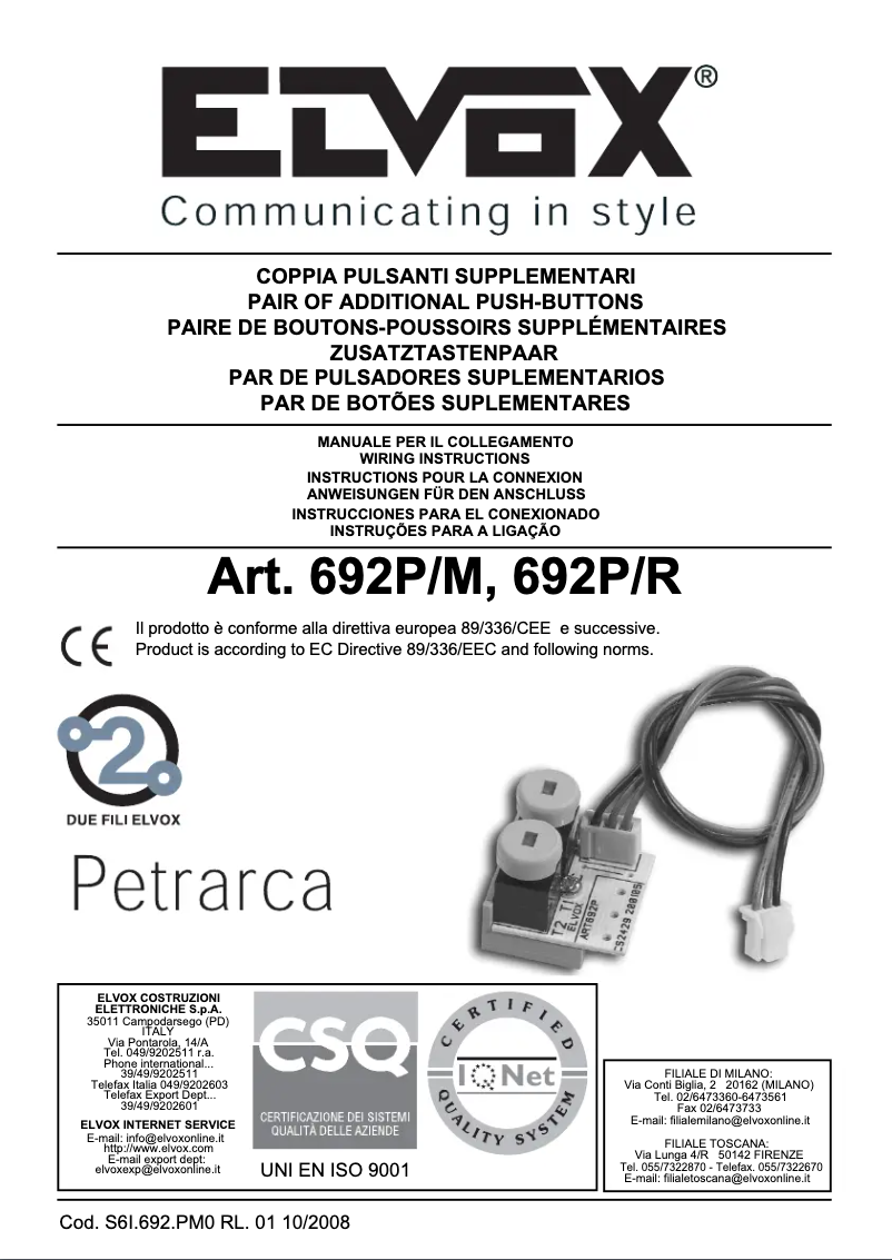 Image de la première page du manuel de l'appareil ELVOX 692P/R