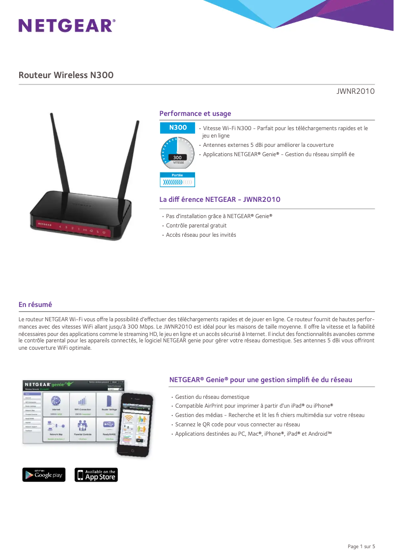 Page n°1 - Fiche technique Netgear JWNR2010v5