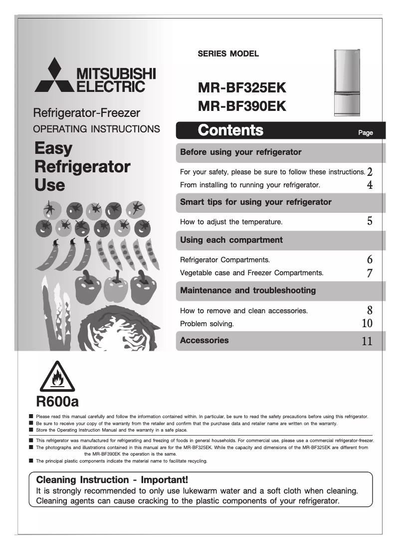 Page 1 of the manual User Manual Mitsubishi MR-BF390EK-OB-A2