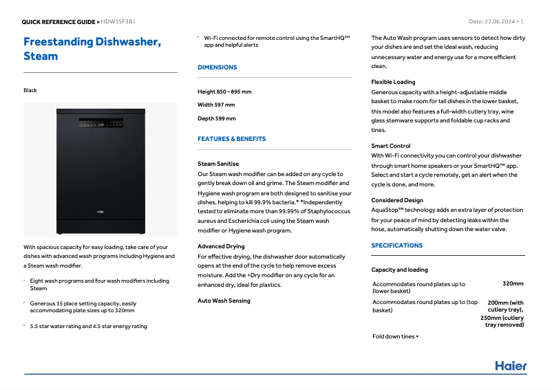 Image de la première page du manuel de l'appareil HDW15F3B1