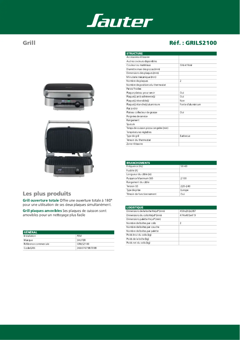 Página 1 del manual Ficha técnica Sauter GRILS2100